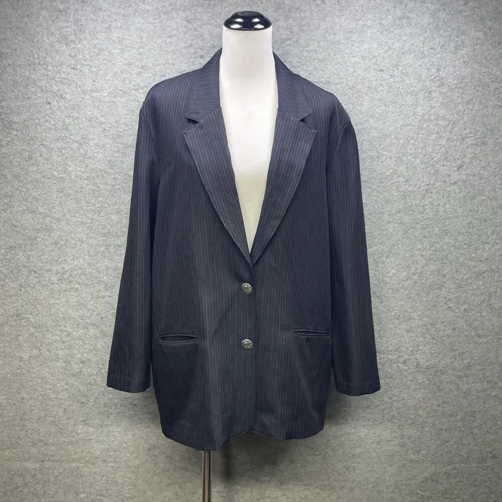 Alfred Dunner Womens 2 Piece Skirt Suit Sz 16W Navy Pinstripe USA Vintage Career